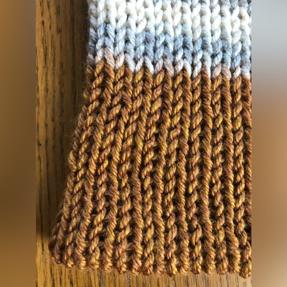 Fall Knitted Beanie w/ Pom Pom and Tag, Adult Size, Rust, Beige, Cream, Grey - Picture 3 of 10